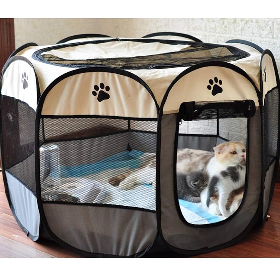 Amazon | 折りたたみ グレー ペット テント メッシュ サークル
